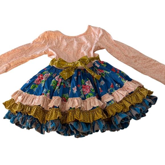 Mustard Pie Little Girls Size 4T Circle Twirly Dress Ruffles Floral Pink Blue - Picture 1 of 7